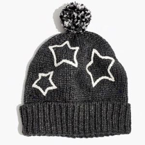 NWT Madewell by J.Crew Women's stars starry pom-pom beanie Hat One Size H3369 XI